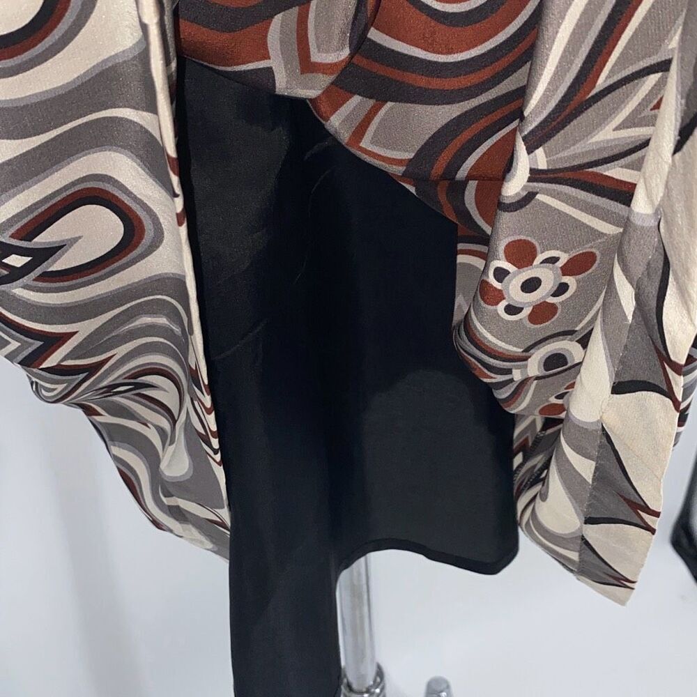 Tibi Silk Pleated Knee length Skirt Printed Black Cream Rust Size 4 - Picture 7 of 10